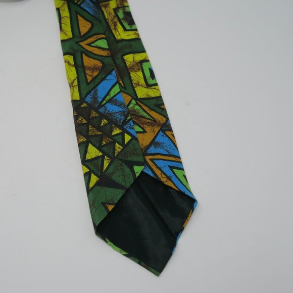 vtg 60s 70s Green BATIK Mod Disco Acetate Dacron Polyester Neck Tie 57" x 4 1/2" - Picture 4 of 6